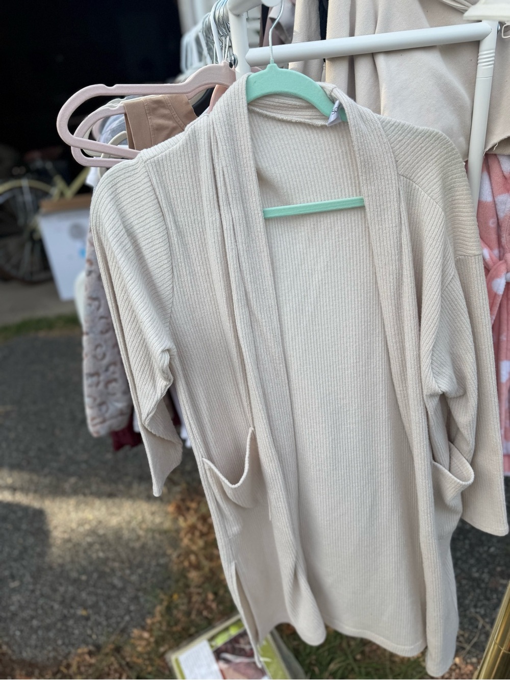 Everyday Cream Ribbed Open-Front Cardigan with Pockets